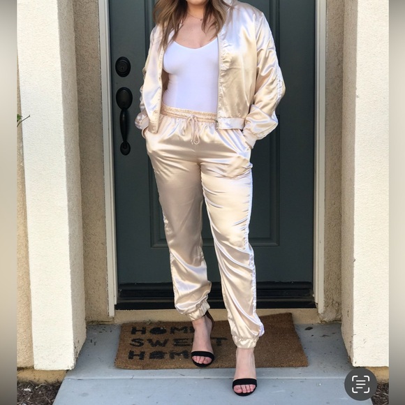 Satin Champagne Tracksuit - Picture 2 of 3